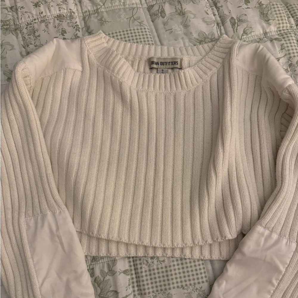 Urban Outfitters Cream Ribbed Knit Cropped Sweater